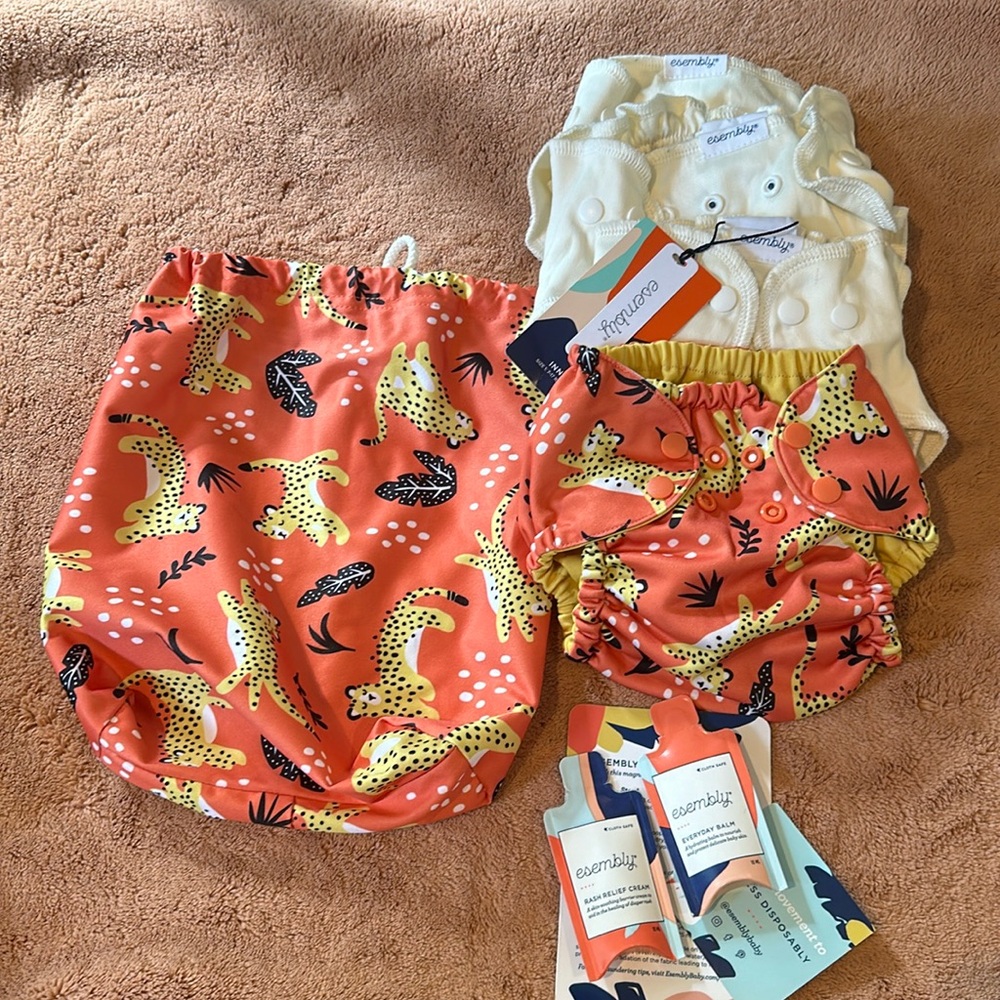 Esembly cheetah print organic cloth diapers. New with tags.